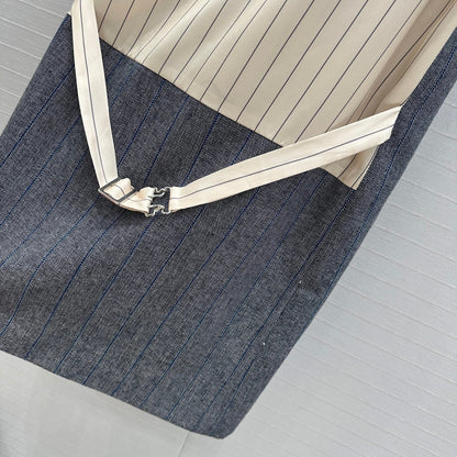 Prada Striped Vest Dress Gray Wool Polyester
