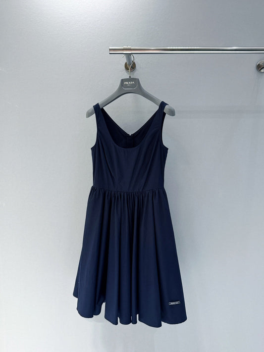 Prada 25 Suspender Dress Navy Blue Cotton