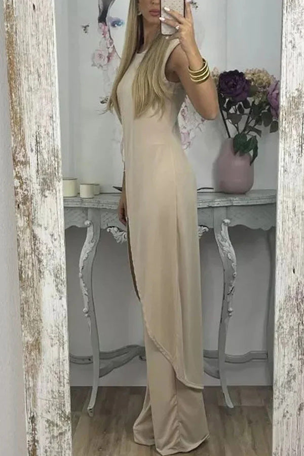 Conjunto informal de dos piezas con top sin mangas y abertura