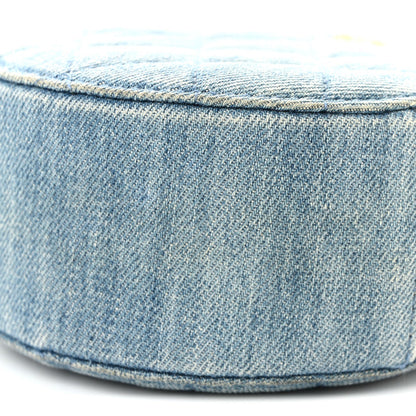 Denim Quilted Round Pearl Crush Clutch With Chain Blue