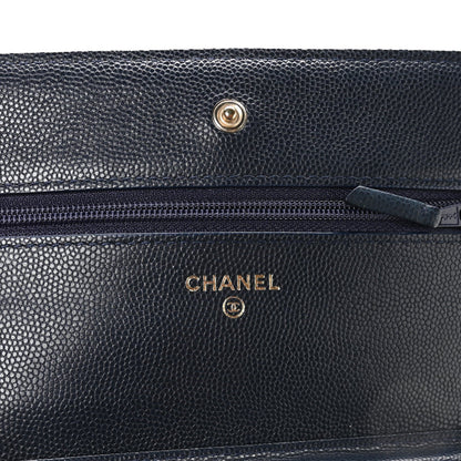 Caviar Quilted Wallet on Chain WOC Navy Blue