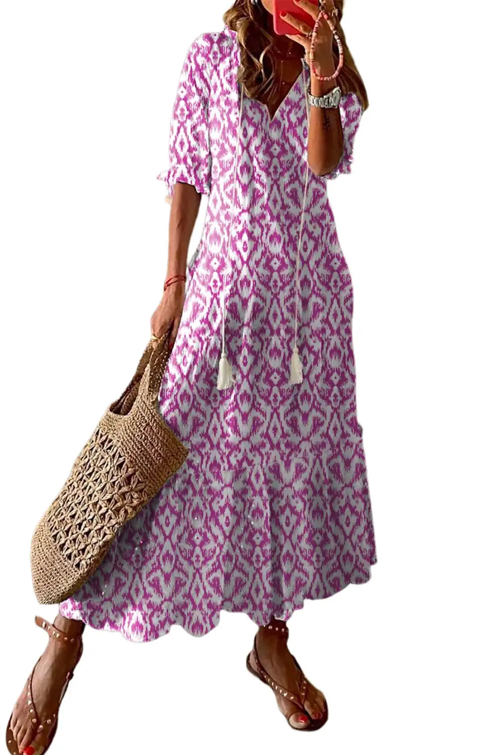 pink geometric maxi dress