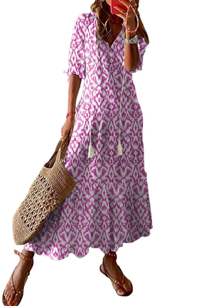pink geometric maxi dress
