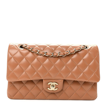 Lambskin Quilted Medium Double Flap Brown