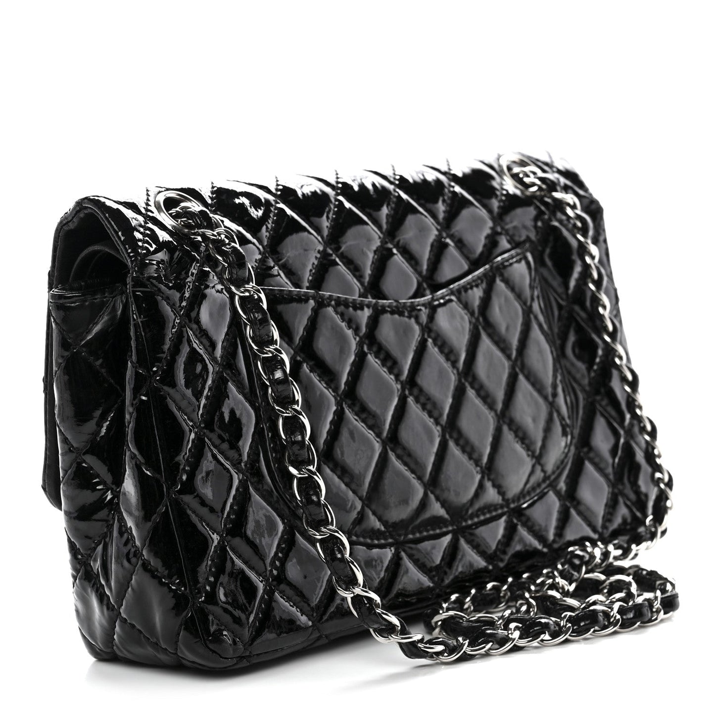 Patent Quilted Medium Double Flap Black
