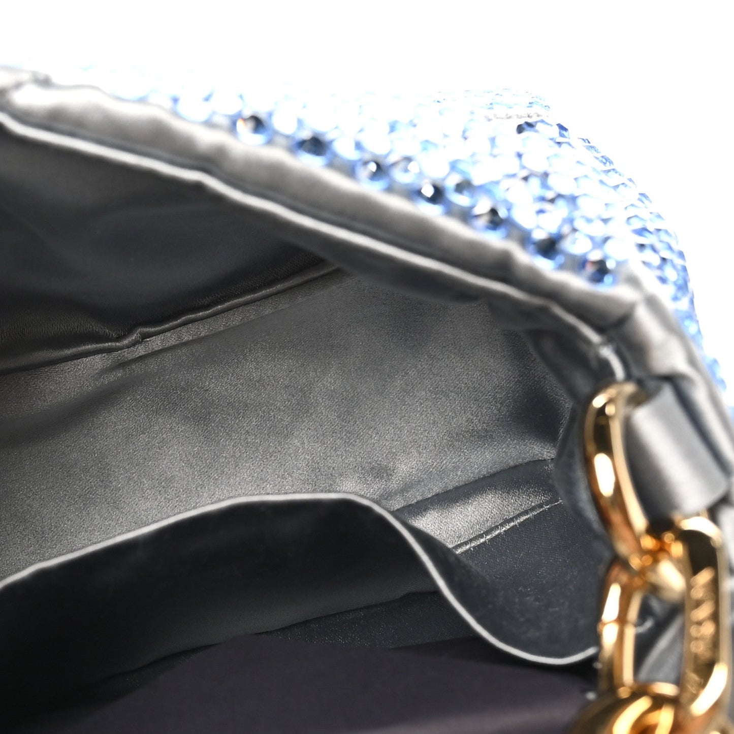 Satin Crystal Mini Bag With Chain Celeste