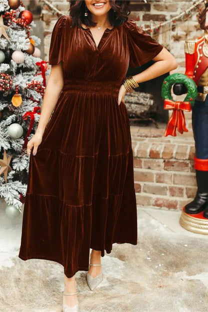 WOMEN__ VELVET TIERED MAXI DRESS