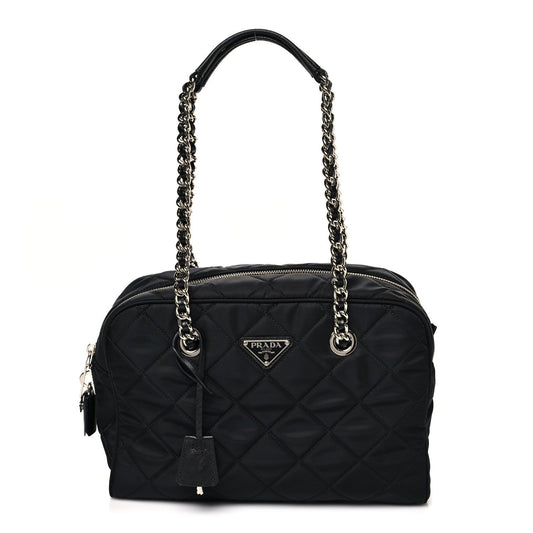 Nylon Tessuto Impuntu Quilted Shoulder Bag Black
