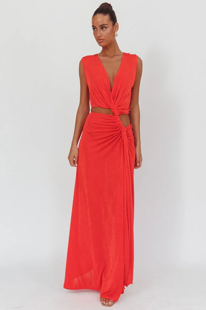 Mimosa Twist Waist Maxi Dress Coral