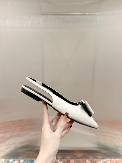 CASSANDRA SLINGBACK FLAT IN WHITE MIX BLACK SMOOTH LAMBSKIN