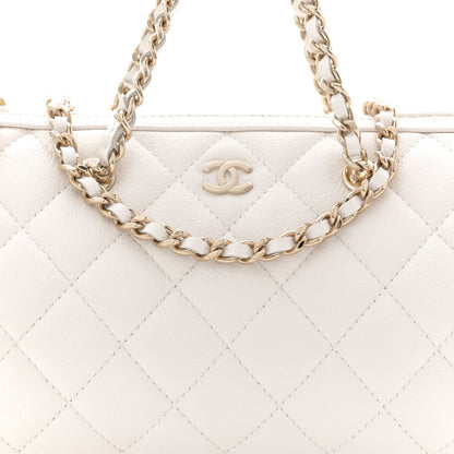 Caviar Quilted Barrel Clutch With Chain White