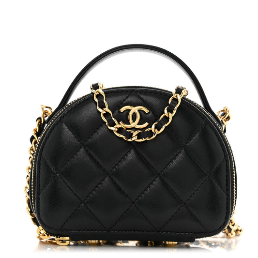 Lambskin Quilted Mini Chic Riviera Top Handle Vanity Case Black