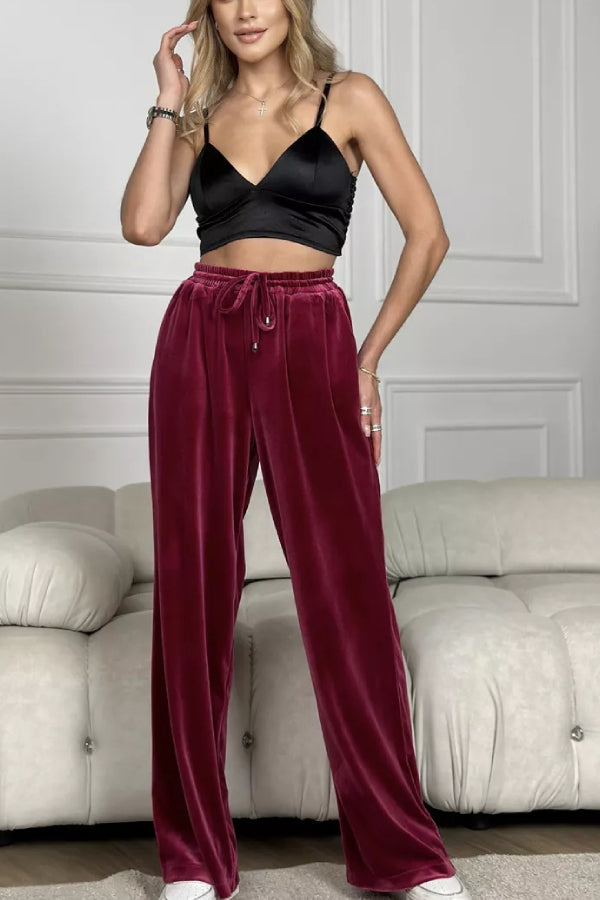 Pantalones anchos de terciopelo dorado Pantalones rectos de terciopelo