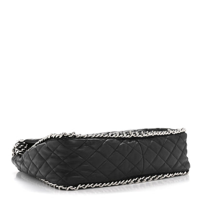 Washed Lambskin Quilted Maxi Chain Around Flap Black