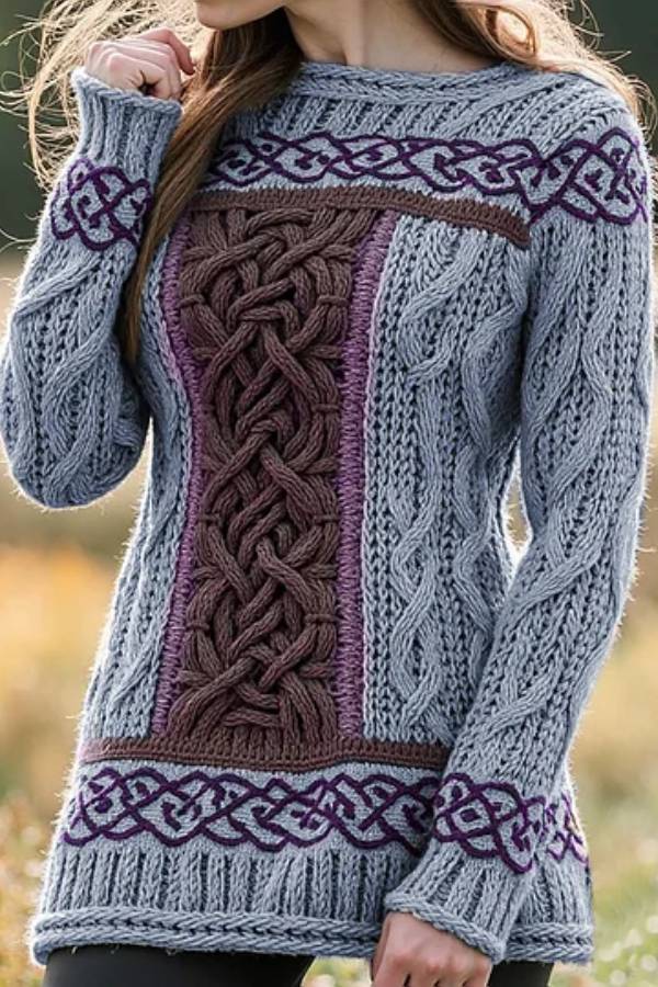 Suéter de jacquard con nudo celta irlandés en contraste para mujer