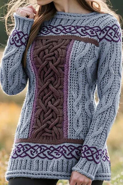 Suéter de jacquard con nudo celta irlandés en contraste para mujer