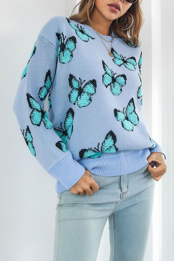 Suéter suelto de manga larga de otoño e invierno para mujer con mariposa tridimensional