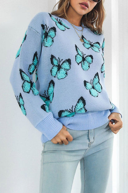 Suéter suelto de manga larga de otoño e invierno para mujer con mariposa tridimensional