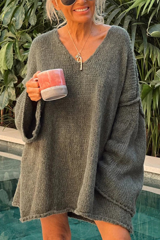 Suéter de punto de manga larga con cuello en V y patchwork de moda 
