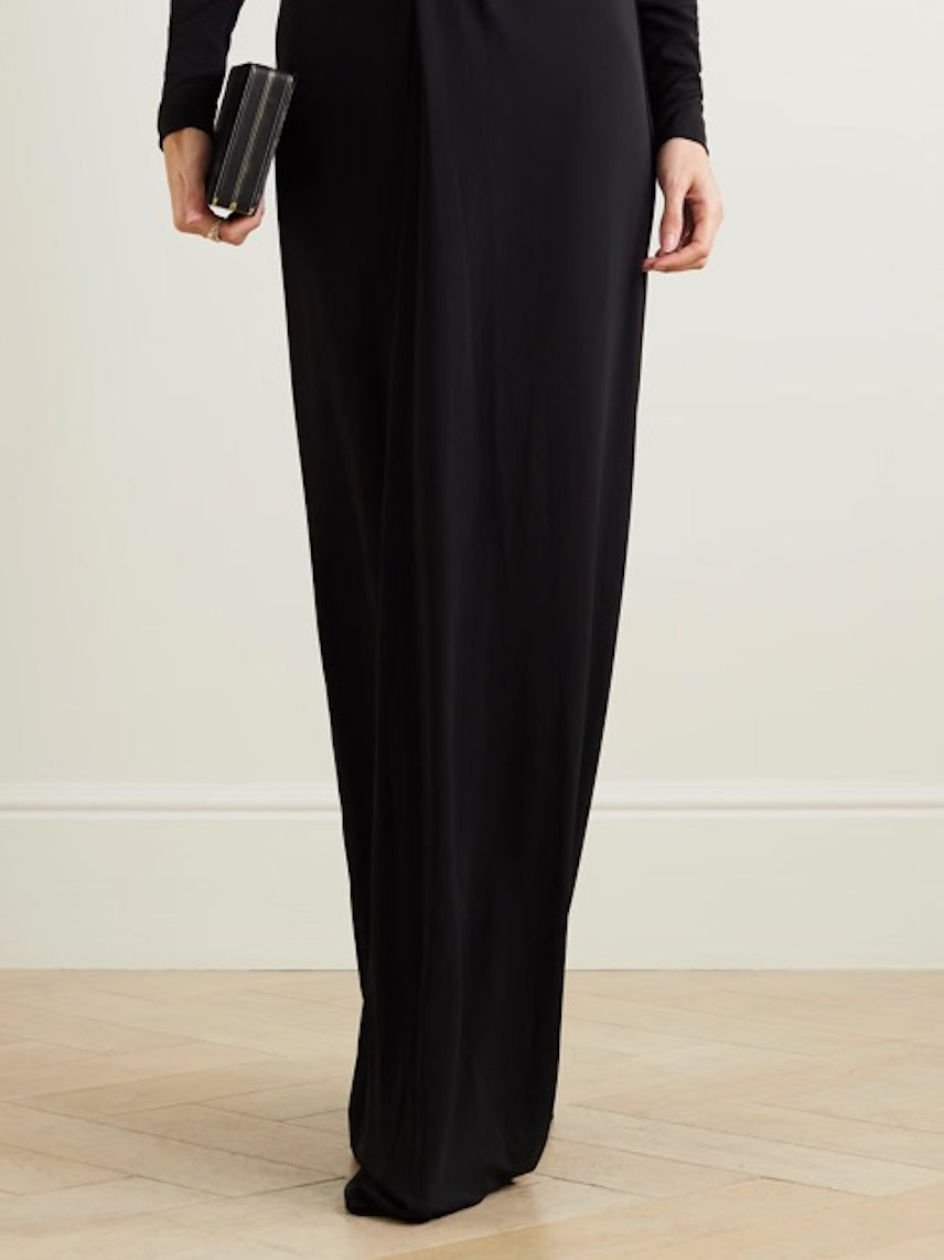 Long Sleeves Skinny Solid Color Deep V-Neck Maxi Dresses