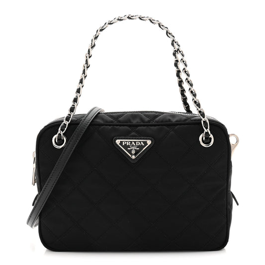 Nylon Tessuto Impuntu Quilted Bandoliera Crossbody Bag Black