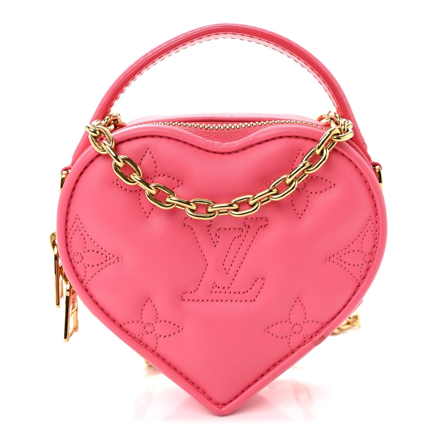 Calfskin Embroidered Monogram Pop My Heart Bag Pouch Dragon Fruit Pink