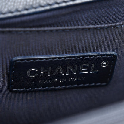 Caviar Chevron Quilted Medium Boy Flap Navy