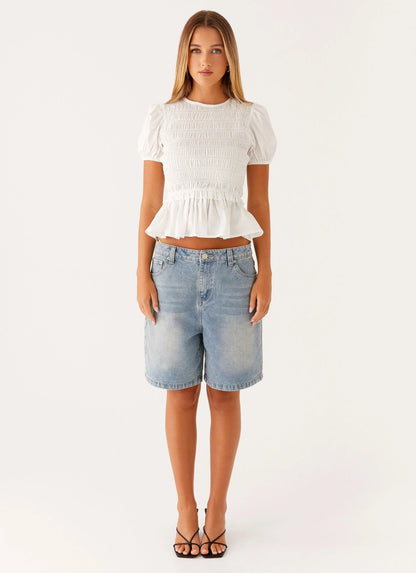 Izzy Shirred Top - White