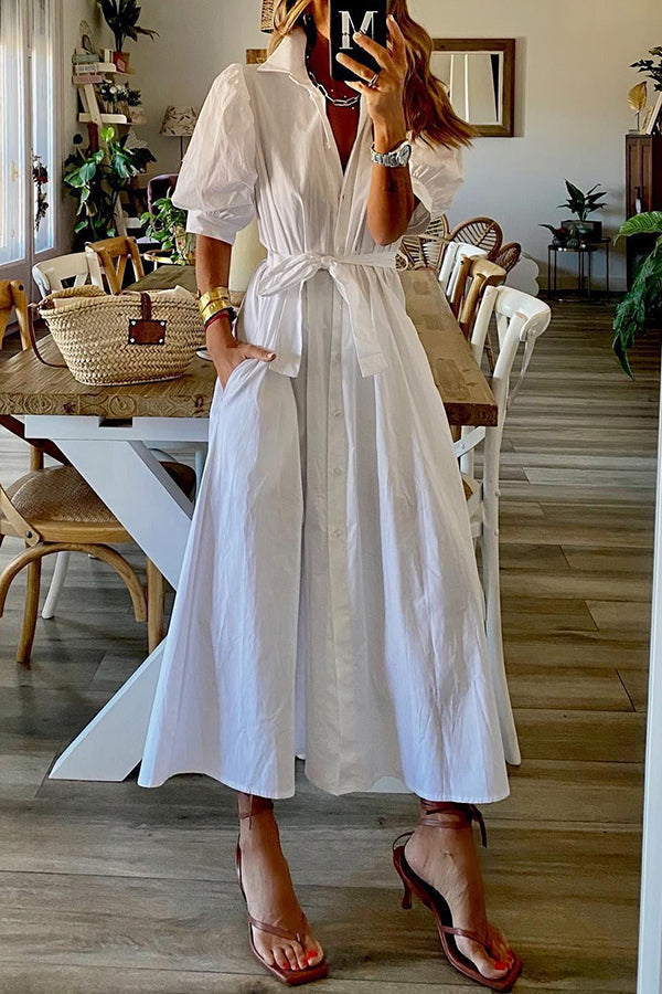 Vestido camisero midi vintage con bolsillos