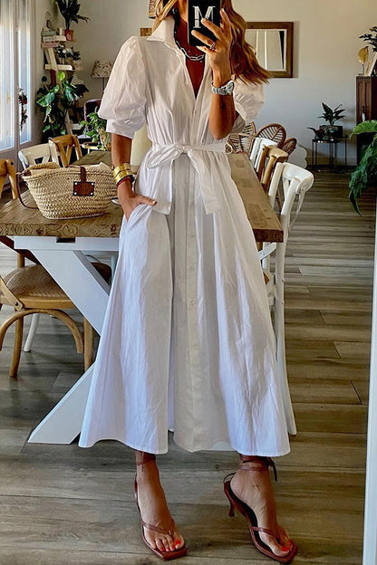 Vestido camisero midi vintage con bolsillos