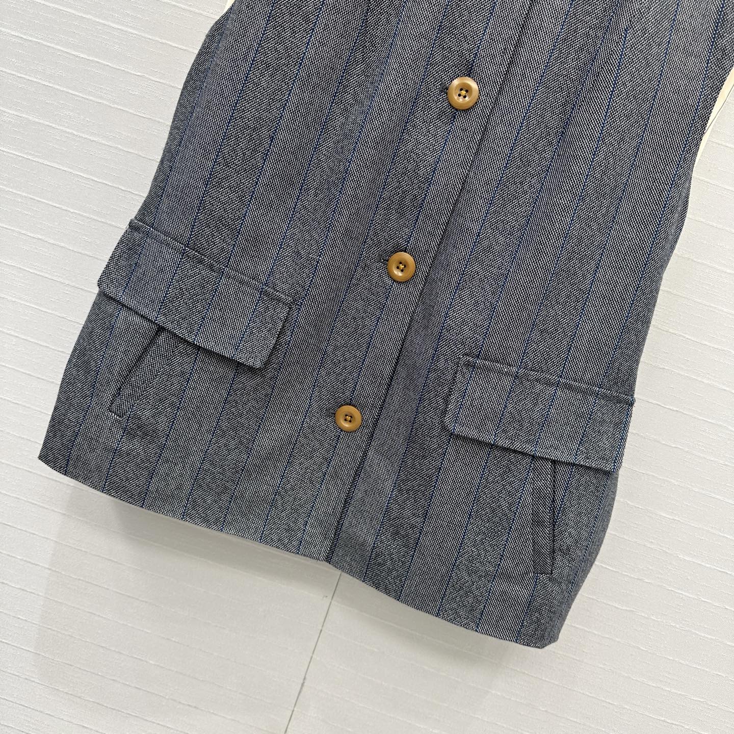 Prada 25 Striped Vest Jacket Grey Wool Cotton Polyester