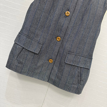 Prada 25 Striped Vest Jacket Grey Wool Cotton Polyester
