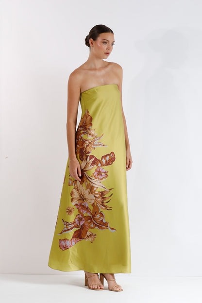 Vestido largo sin tirantes con estampado floral Xenia 