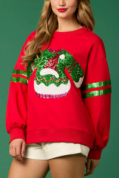 Sudadera informal de cuello redondo con lentejuelas navideñas