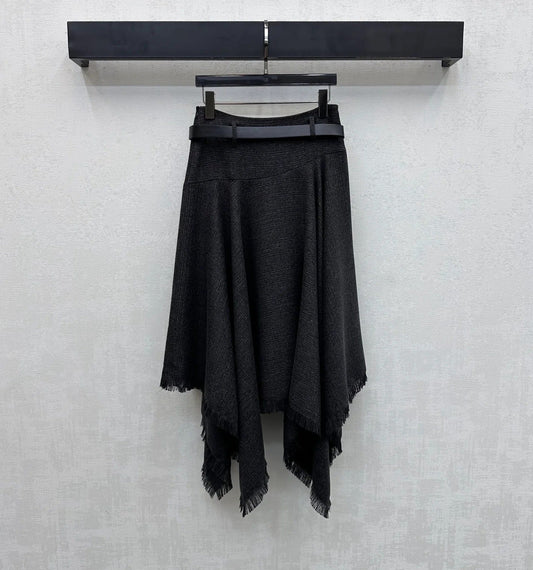 Miu Miu 2026 Asymmetrical Skirt With A Belted Waist Gray Polyester