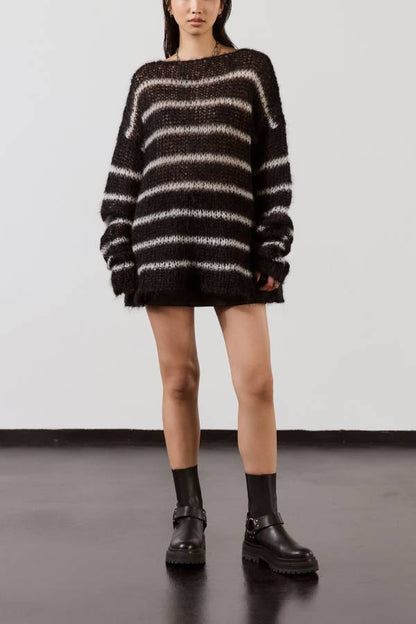 Time for Warmer Layers Fluffy Stripes Relaxed Knit Sweater