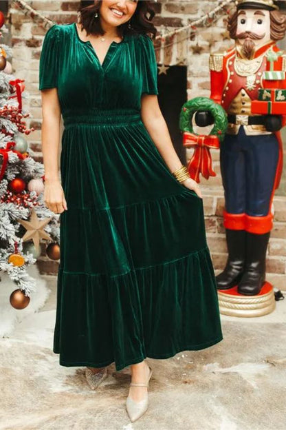 WOMEN__ VELVET TIERED MAXI DRESS