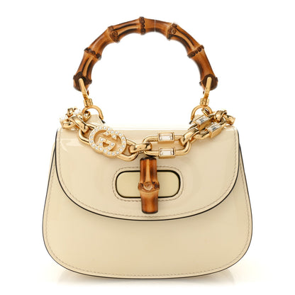 Patent Crystal Mini Bamboo 1947 Top Handle Chain Bag White
