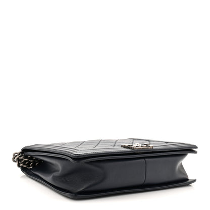 Calfskin Double Stitch Large Boy Flap Navy Blue