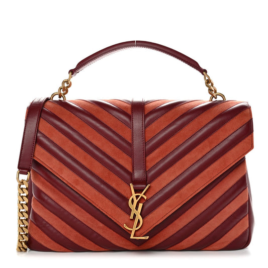 Calfskin Suede Matelasse Chevron Large Monogram College Bag Burgundy