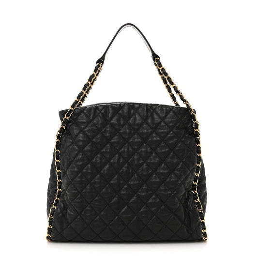 Calfskin Quilted Large Chain Me Hobo Black