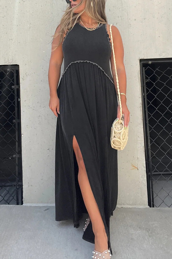 Vestido largo maxi holgado, sencillo e informal con abertura
