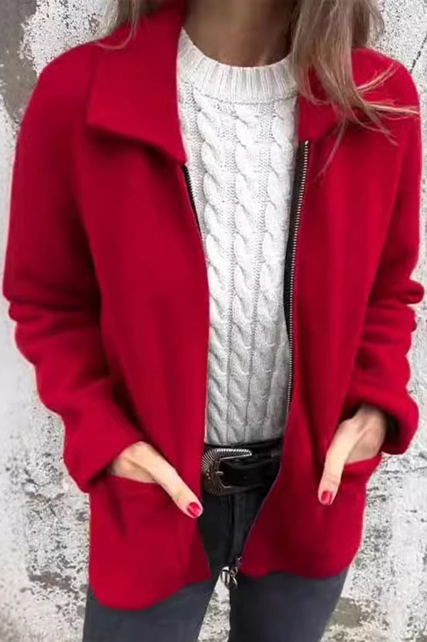 Chaqueta informal con bolsillo y cremallera de solapa de color liso