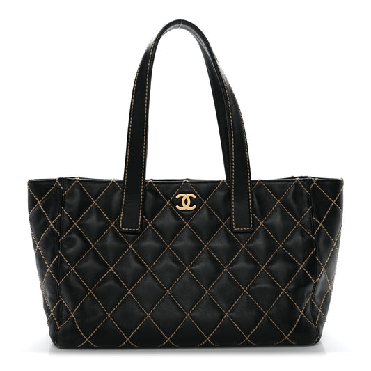 Calfskin Contrast Stitch Surpique Tote Black