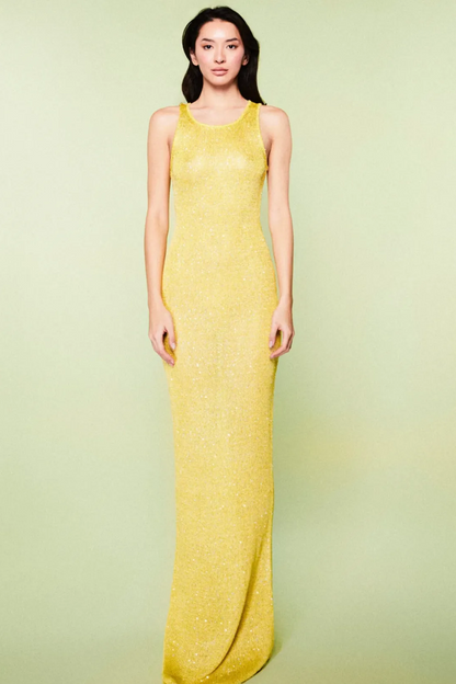 Vestido largo transparente con lentejuelas Elsie 