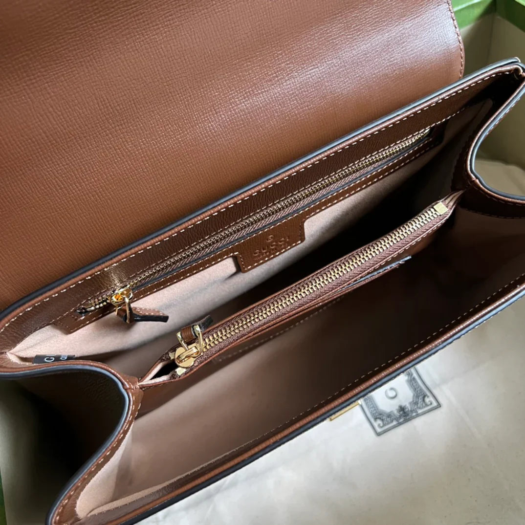 Gucci Horsebit 1955 Medium Ophidia and Brown Leather 29x20x13cm