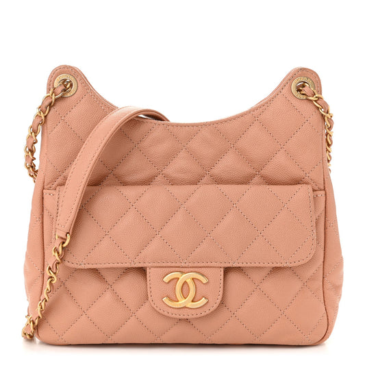 Caviar Quilted Wavy CC Hobo Beige