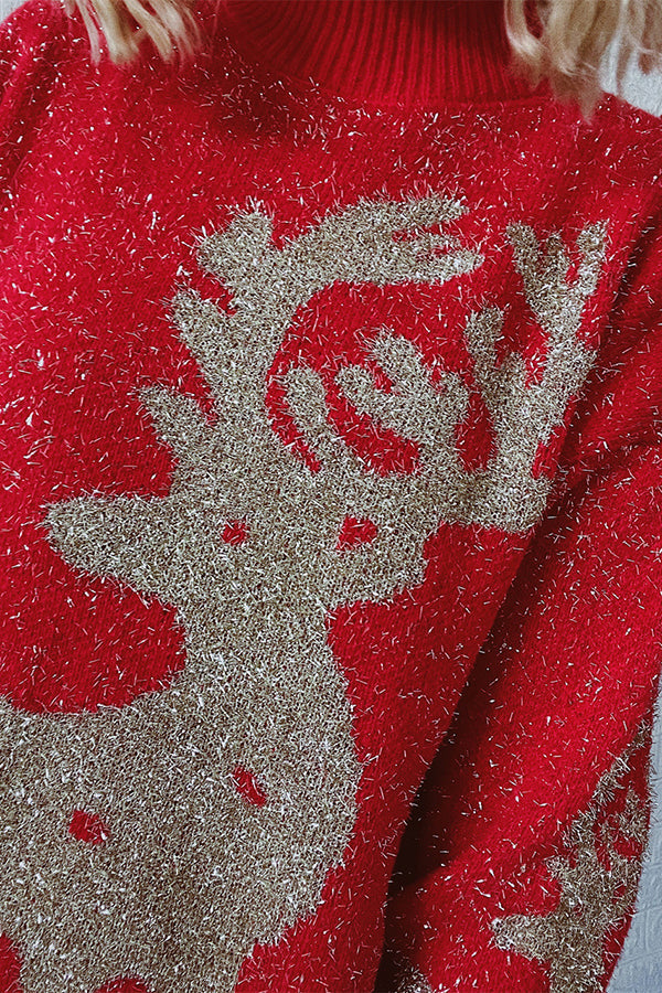Suéter de punto de cuello redondo y manga larga con estampado navideño