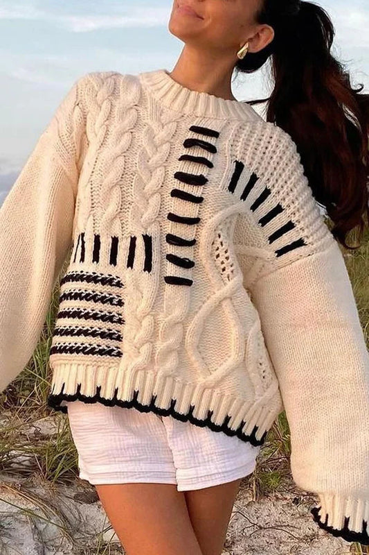 Suéter de punto con patchwork en contraste alegre de Nioa