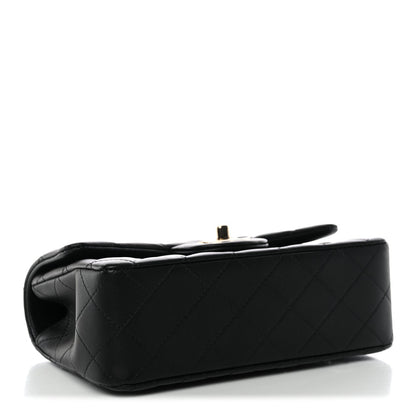 Lambskin Quilted Mini Top Handle Rectangular Flap Black